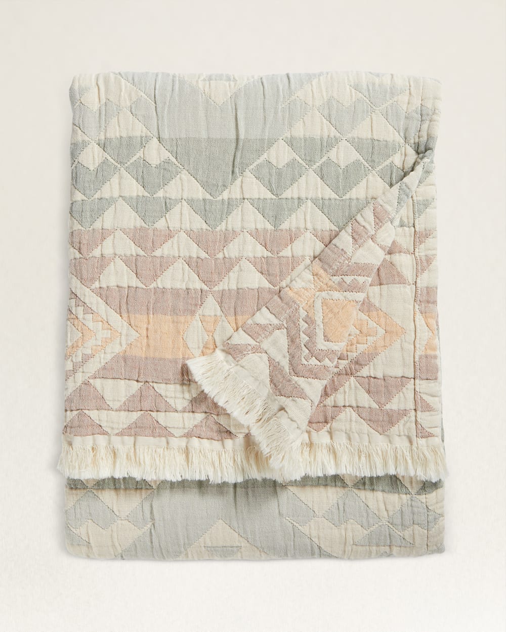 ALTERNATE VIEW OF ORGANIC COTTON FRINGED THROW IN AQUA HIGHLAND PEAK image number 2