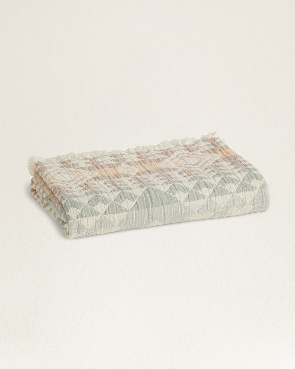 ALTERNATE VIEW OF ORGANIC COTTON FRINGED THROW IN AQUA HIGHLAND PEAK image number 3