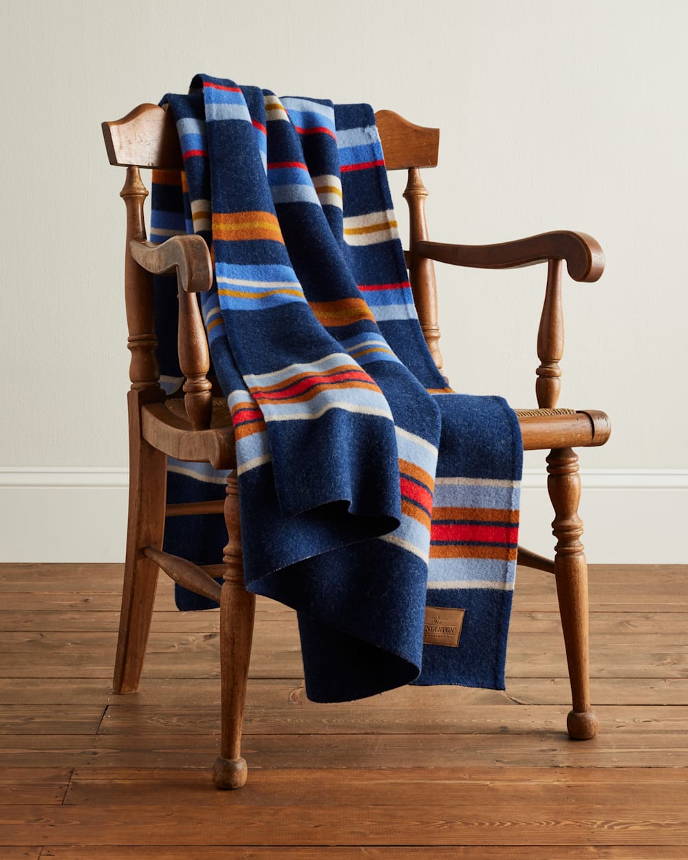 ALTERNATE VIEW OF BRIDGER STRIPE WOOL THROW IN NAVY image number 4