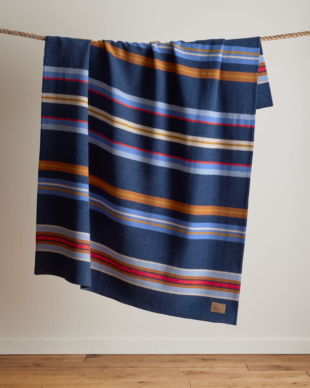 ALTERNATE VIEW OF BRIDGER STRIPE WOOL THROW IN NAVY image number 5