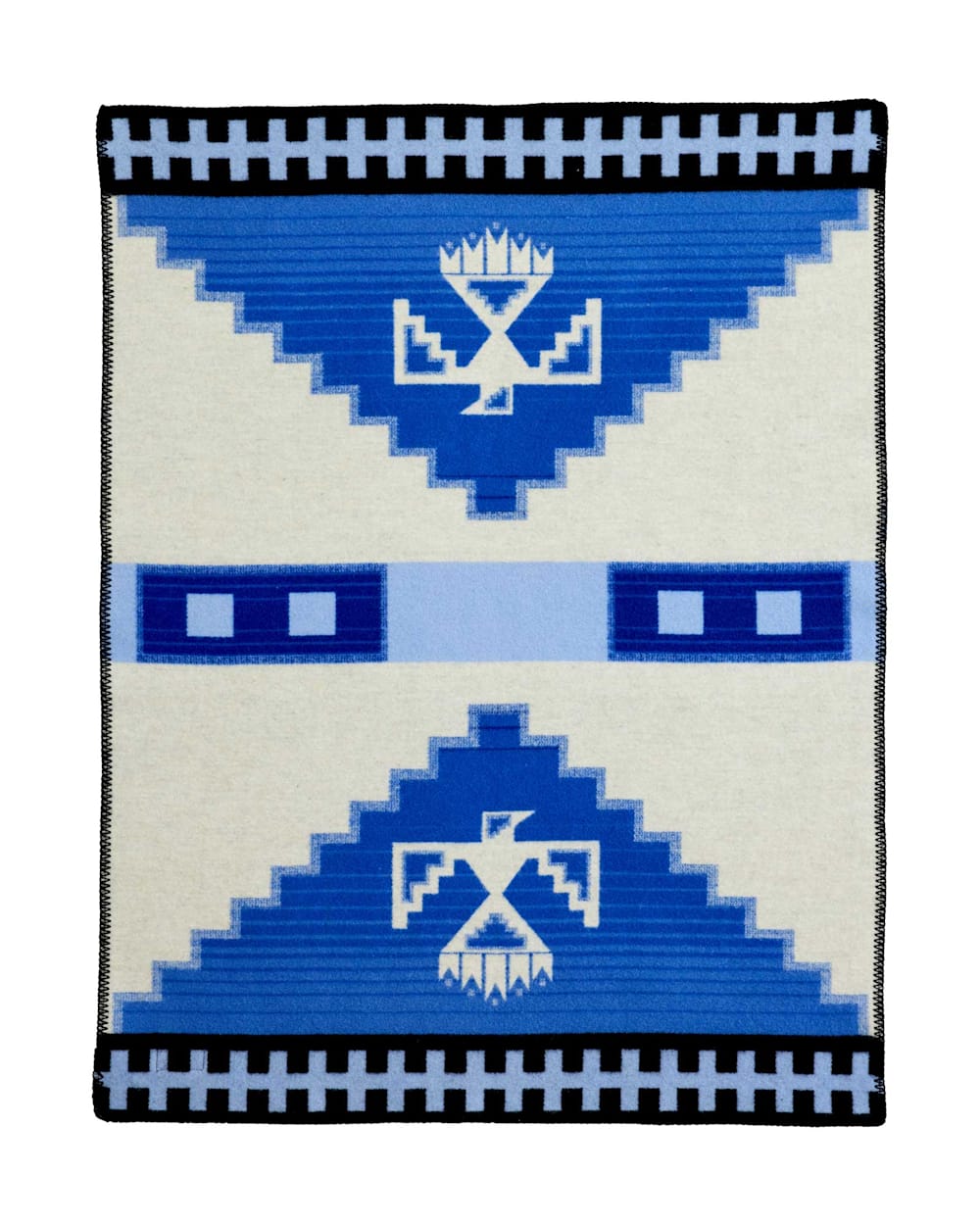 BACK VIEW OF MORNING SKY CRIB BLANKET IN BLUE/WHITE image number 3