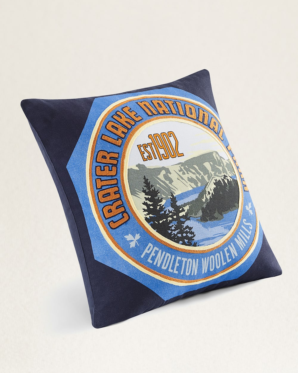 ALTERNATE VIEW OF CRATER LAKE NATIONAL PARK PATCH PILLOW IN NAVY image number 2