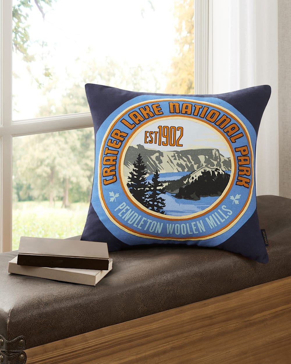 ALTERNATE VIEW OF CRATER LAKE NATIONAL PARK PATCH PILLOW IN NAVY image number 5