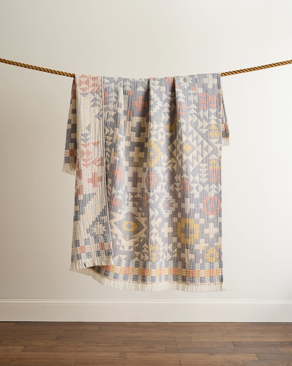 BLUE RIDGE ORGANIC COTTON FRINGED THROW IN BLUE MULTI image number 1