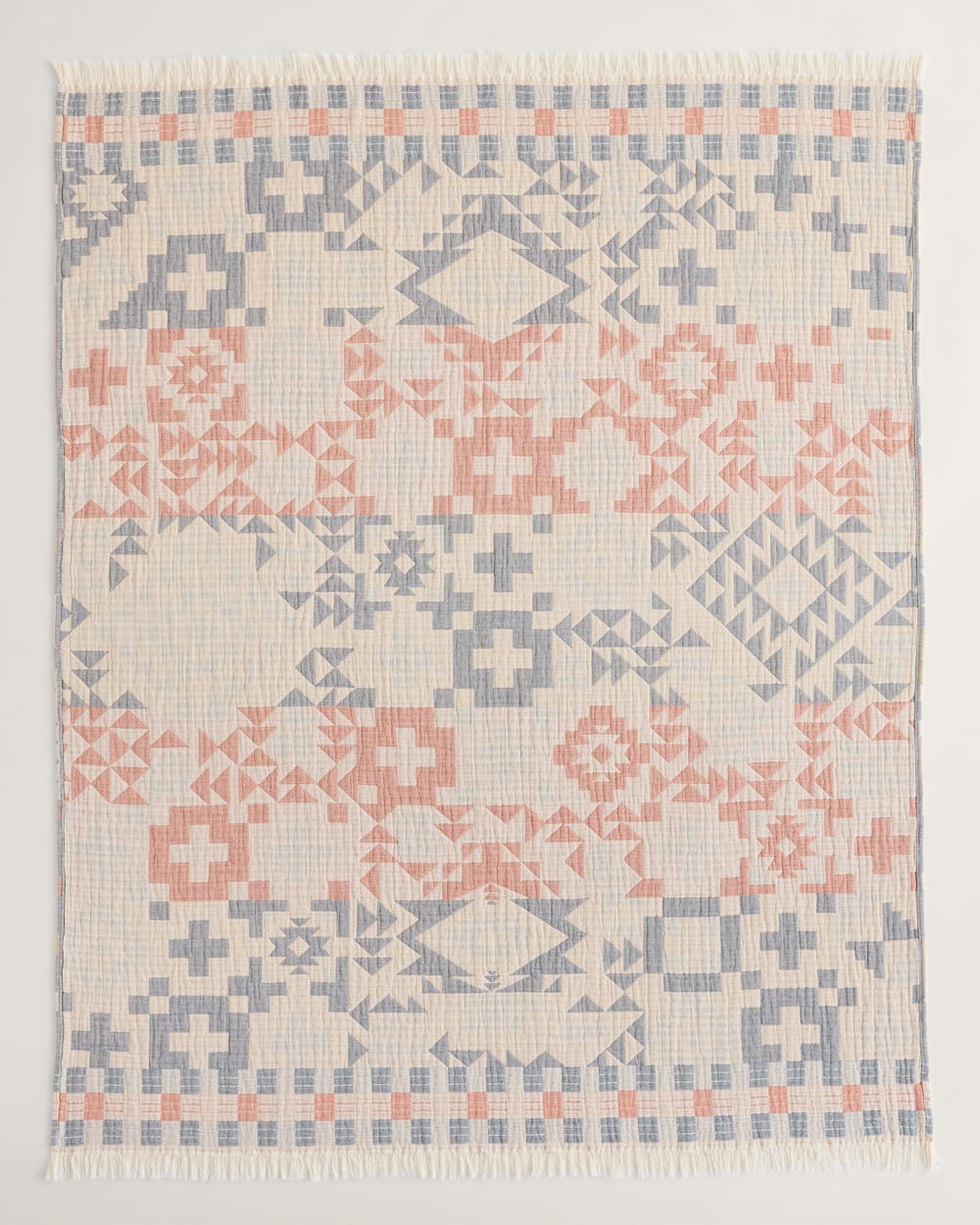 ALTERNATE VIEW OF BLUE RIDGE ORGANIC COTTON FRINGED THROW IN BLUE MULTI image number 2
