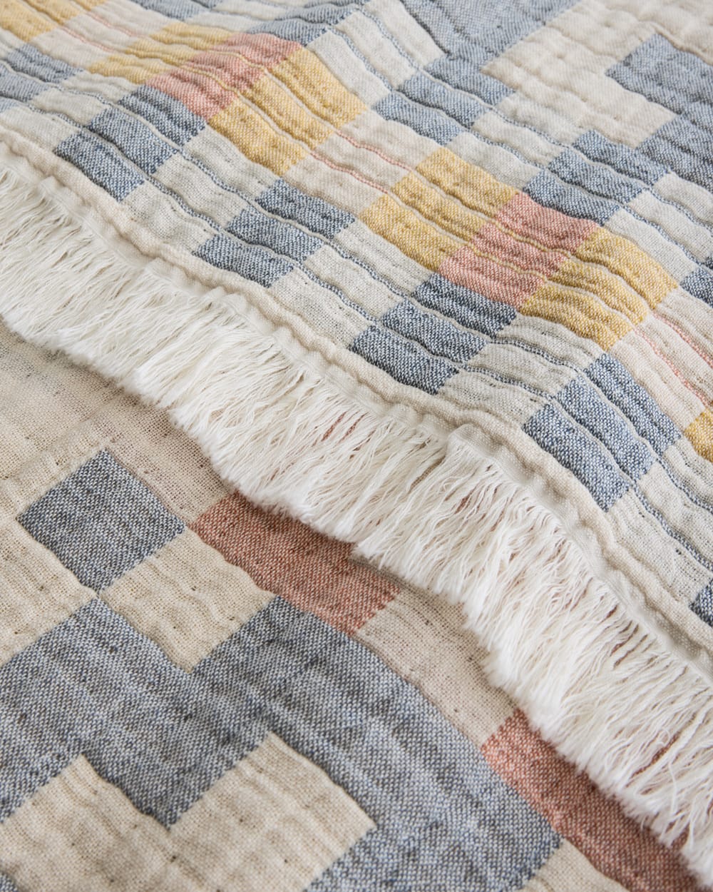 ALTERNATE VIEW OF BLUE RIDGE ORGANIC COTTON FRINGED THROW IN BLUE MULTI image number 3