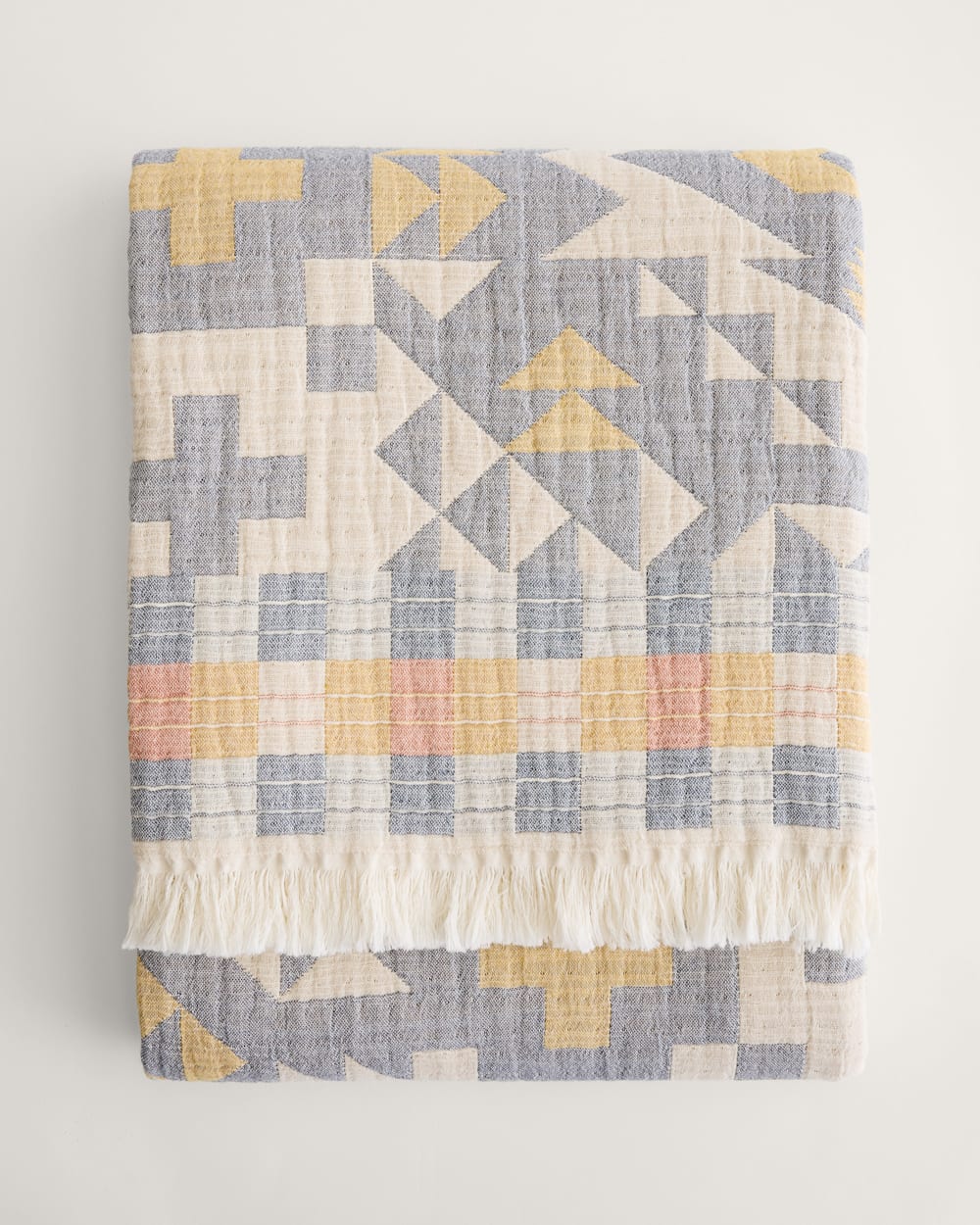 ALTERNATE VIEW OF BLUE RIDGE ORGANIC COTTON FRINGED THROW IN BLUE MULTI image number 4