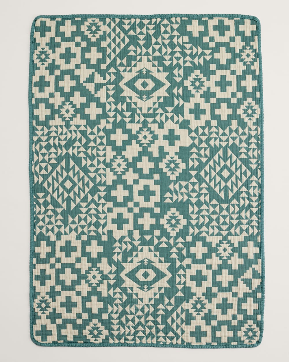 ALTERNATE VIEW OF BLUE RIDGE ORGANIC COTTON BABY BLANKET IN BLUE/CREAM image number 2