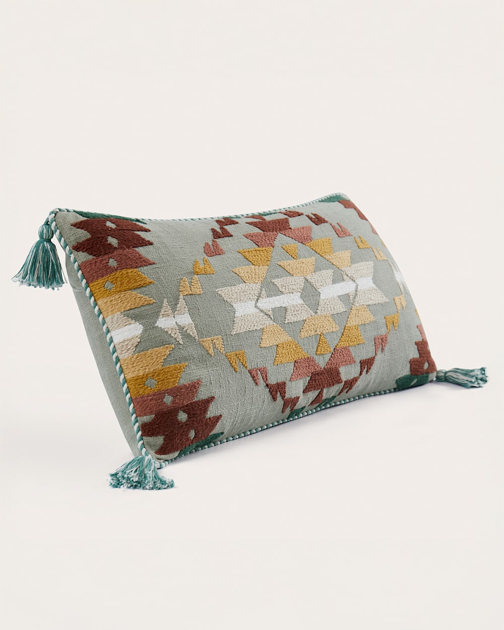 ALTERNATE VIEW OF MISSION TRAILS EMBROIDERED LUMBAR PILLOW IN DESERT SAGE image number 3