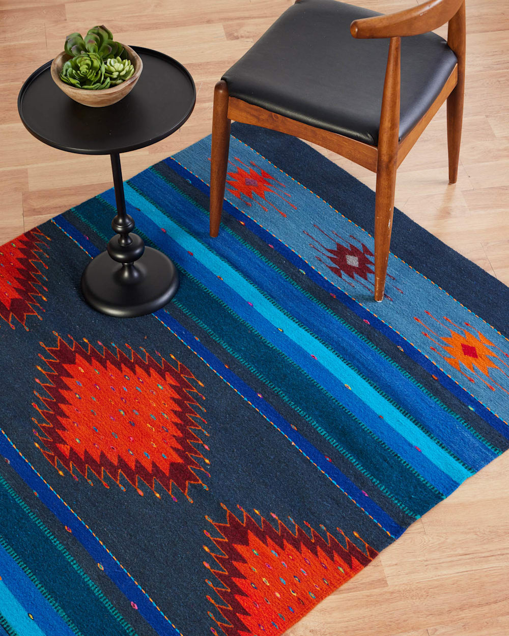 ALTERNATE VIEW OF ZAPOTEC MIDNIGHT RUG IN BLUE/ORANGE image number 3