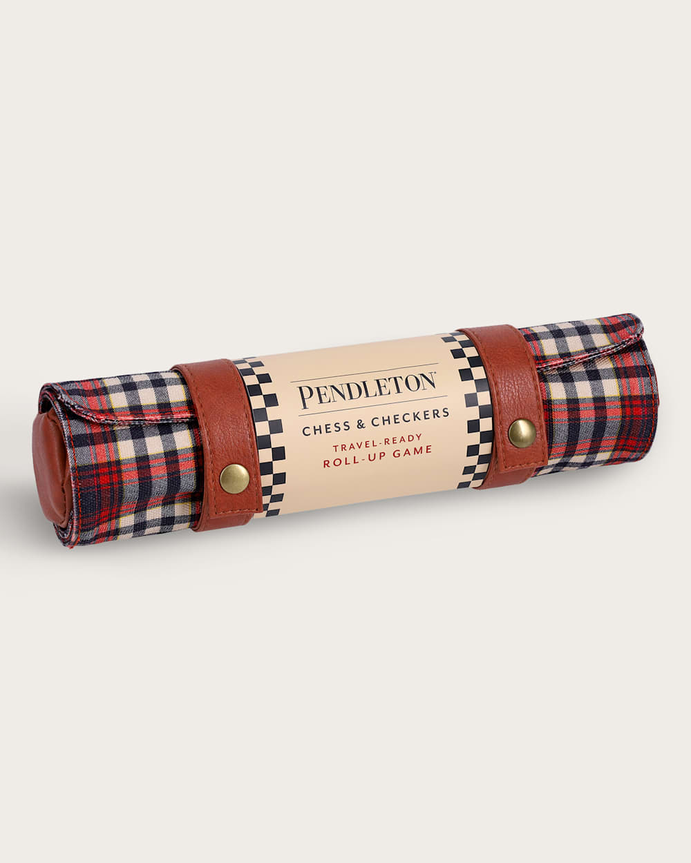 PENDLETON CHESS AND CHECKERS SET IN RED/BLACK CHECK image number 1