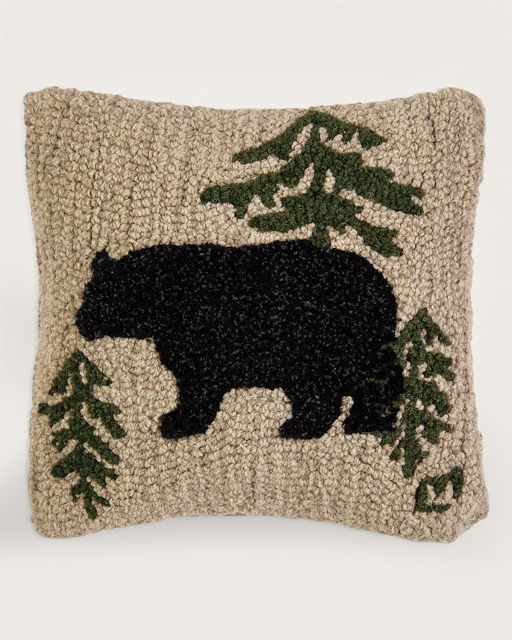 WANDERING BEAR HOOKED SQUARE PILLOW IN BIEGE/BLACK image number 1