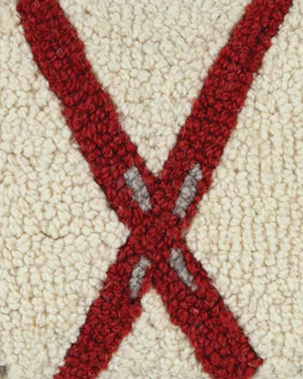 ALTERNATE VIEW OF CROSSED SKIS HOOKED SMALL LUMBAR PILLOW IN IVORY/RED image number 2