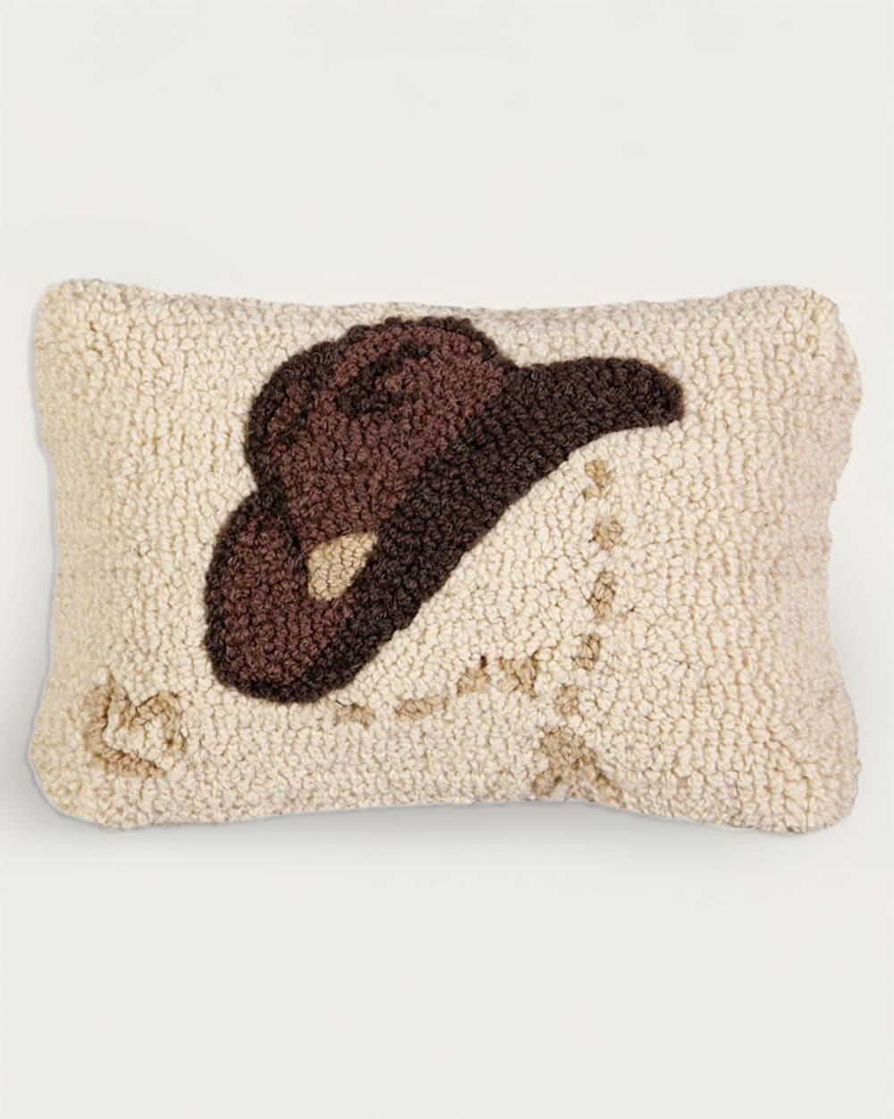 COWBOY HAT HOOKED SMALL LUMBAR PILLOW IN IVORY/BROWN image number 1