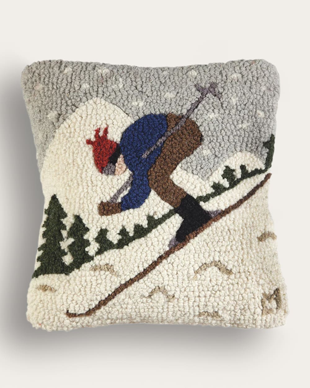 DOWNHILL SKIER HOOKED SQUARE PILLOW IN MULTI image number 1