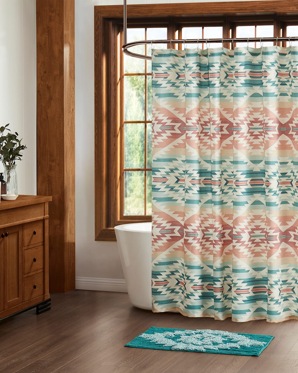 ALTERNATE VIEW OF PAGOSA SPRINGS SHOWER CURTAIN IN TURQUOISE MULTI image number 4
