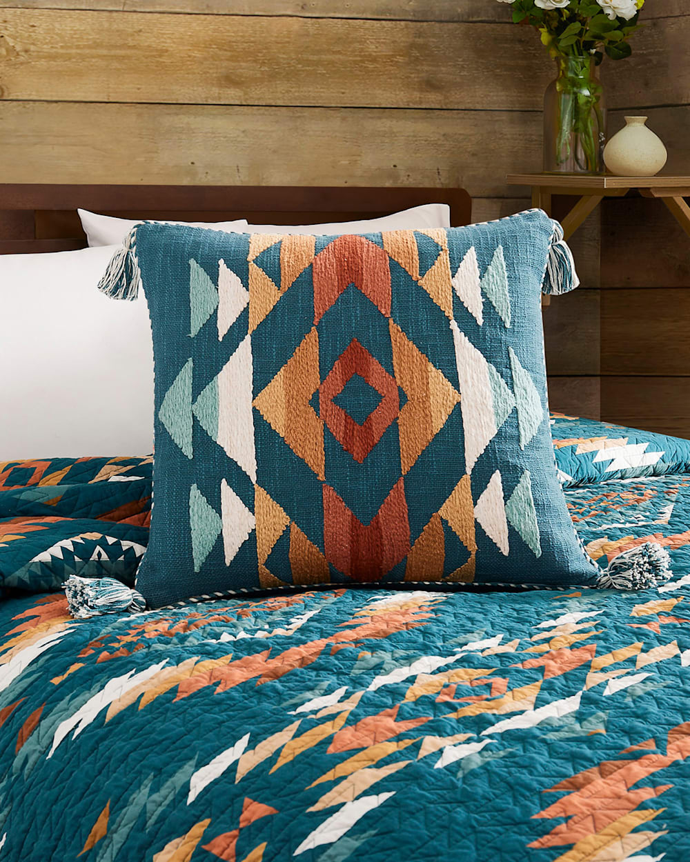 SUMMERLAND EMBROIDERED SQUARE PILLOW IN TEAL MULTI image number 1