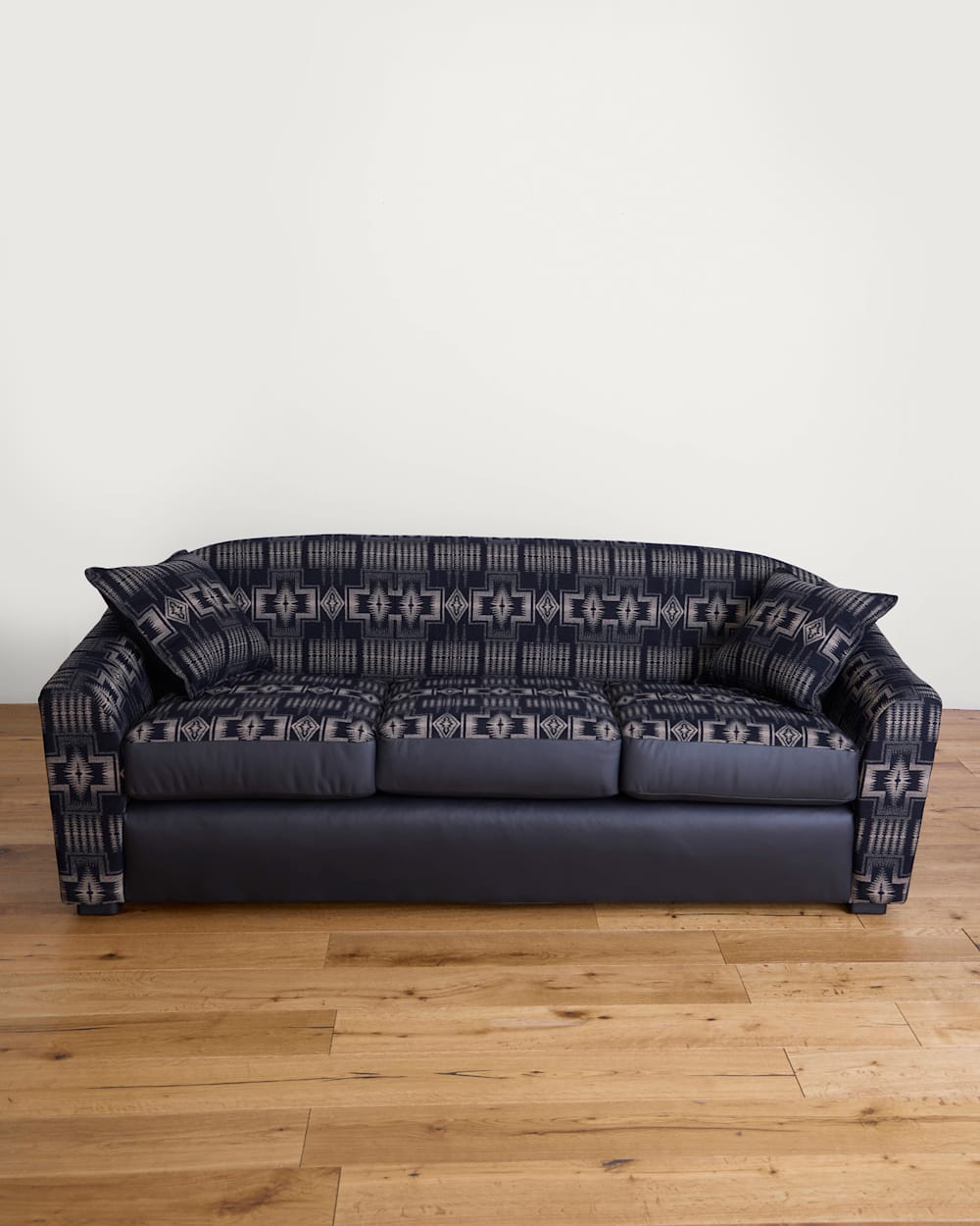 ALTERNATE VIEW OF LEATHER/WOOL BARREL SOFA IN BLACK/HARDING TAN image number 1