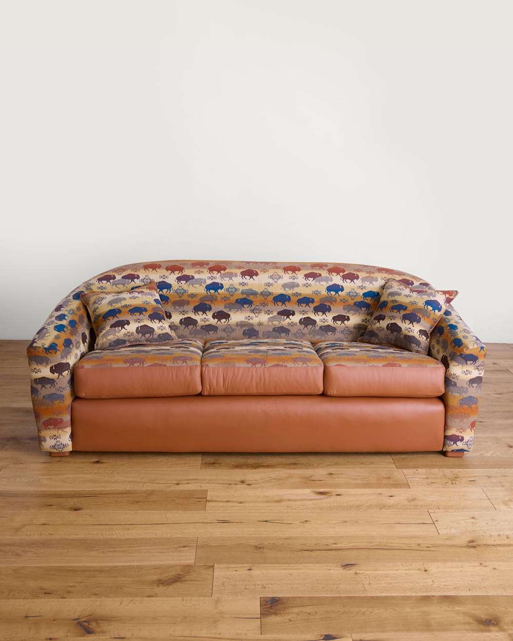 LEATHER/WOOL BARREL SOFA IN SADDLE/BUFFALO image number 1