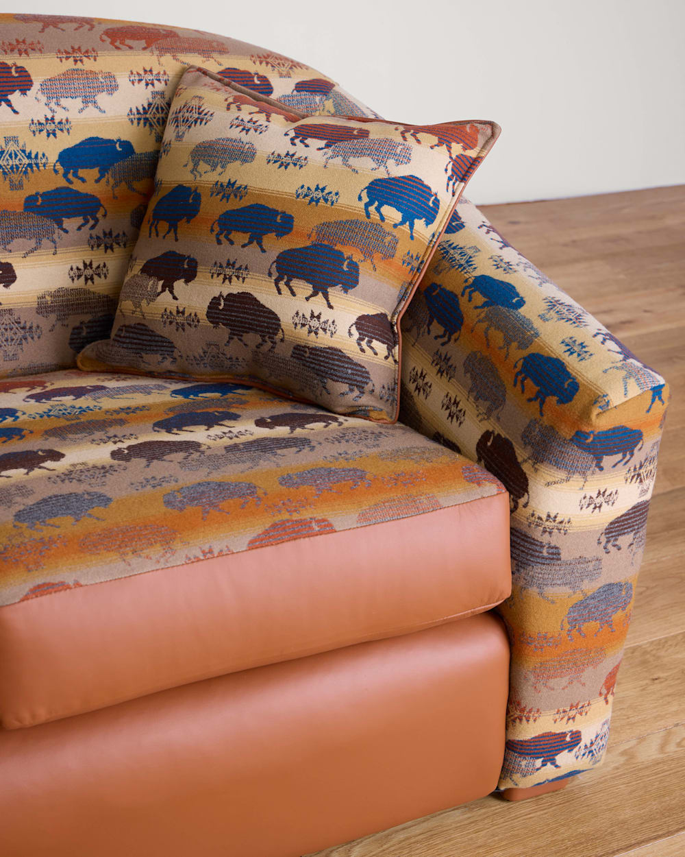 ALTERNATE VIEW OF LEATHER/WOOL BARREL SOFA IN SADDLE/BUFFALO image number 2
