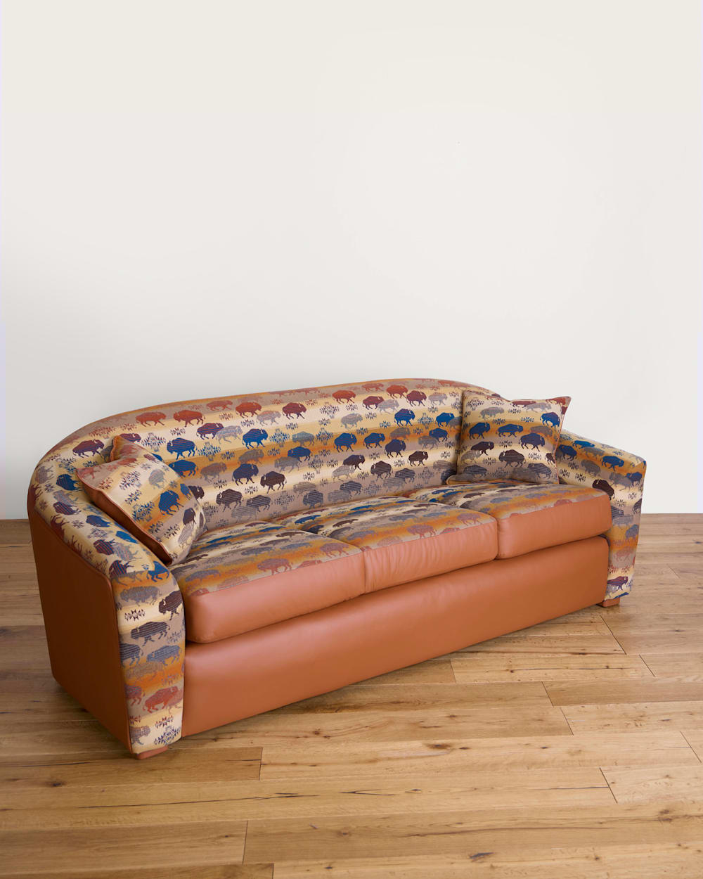 ALTERNATE VIEW OF LEATHER/WOOL BARREL SOFA IN SADDLE/BUFFALO image number 4