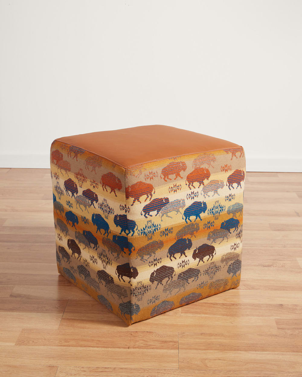 ALTERNATE VIEW OF LEATHER/WOOL OTTOMAN IN SADDLE/BUFFALO image number 2