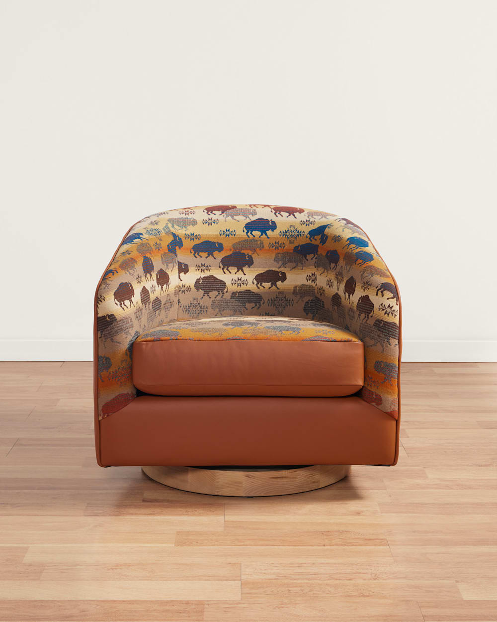 LEATHER/WOOL BARREL CHAIR IN SADDLE/BUFFALO image number 1