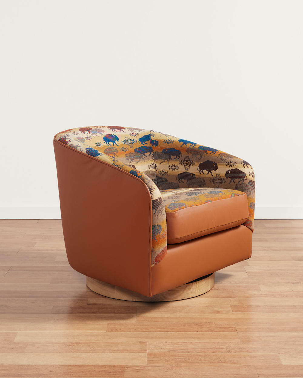 ALTERNATE VIEW OF LEATHER/WOOL BARREL CHAIR IN SADDLE/BUFFALO image number 2
