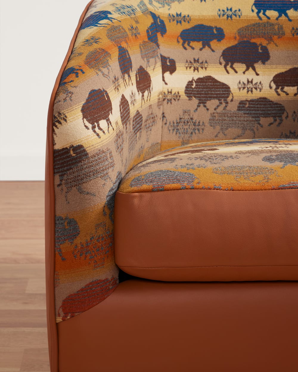 ALTERNATE VIEW OF LEATHER/WOOL BARREL CHAIR IN SADDLE/BUFFALO image number 3