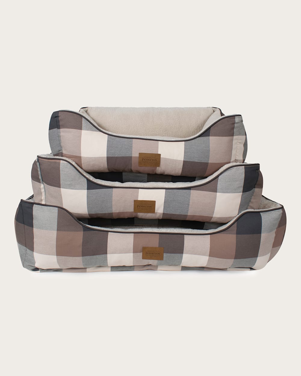 ALTERNATE VIEW OF BLOCK PLAID PET BED - KUDDLER IN TAN/BLACK image number 4