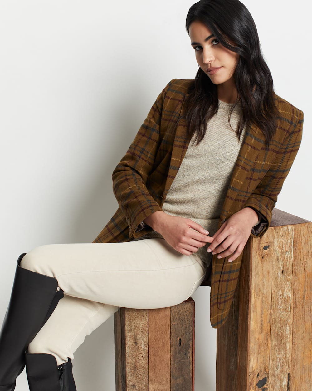 Plaid Wool Blend Blazer