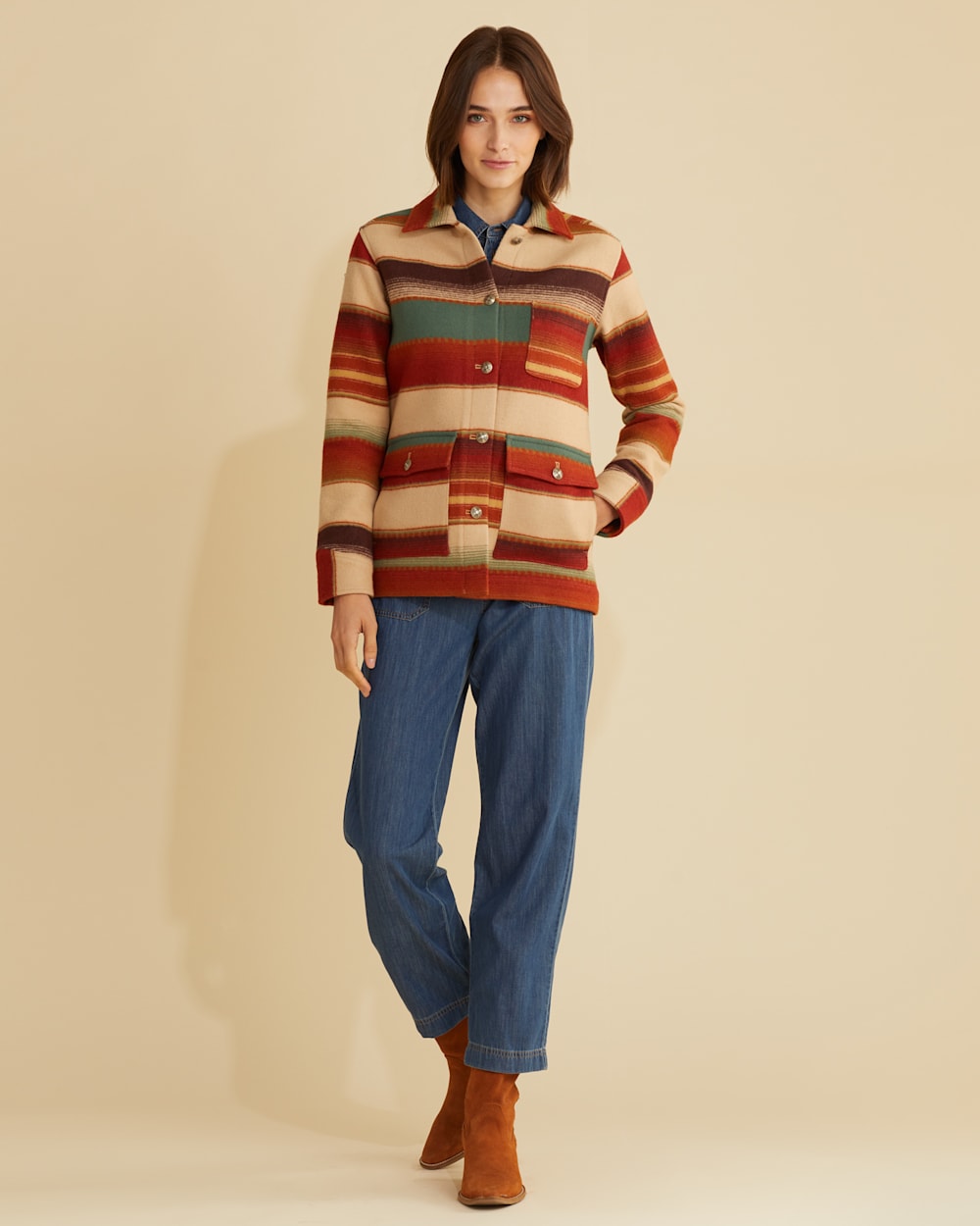 Ivory Brown Plaid Santa Fe Jacket