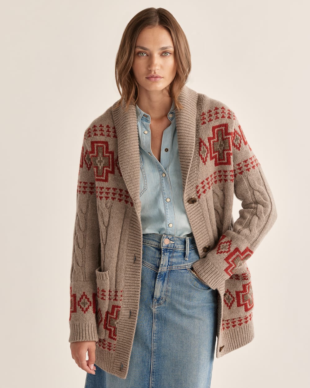 Penelope Cardigan | Women's Autumn Mid Length Dogtooth Button Front Cardigan