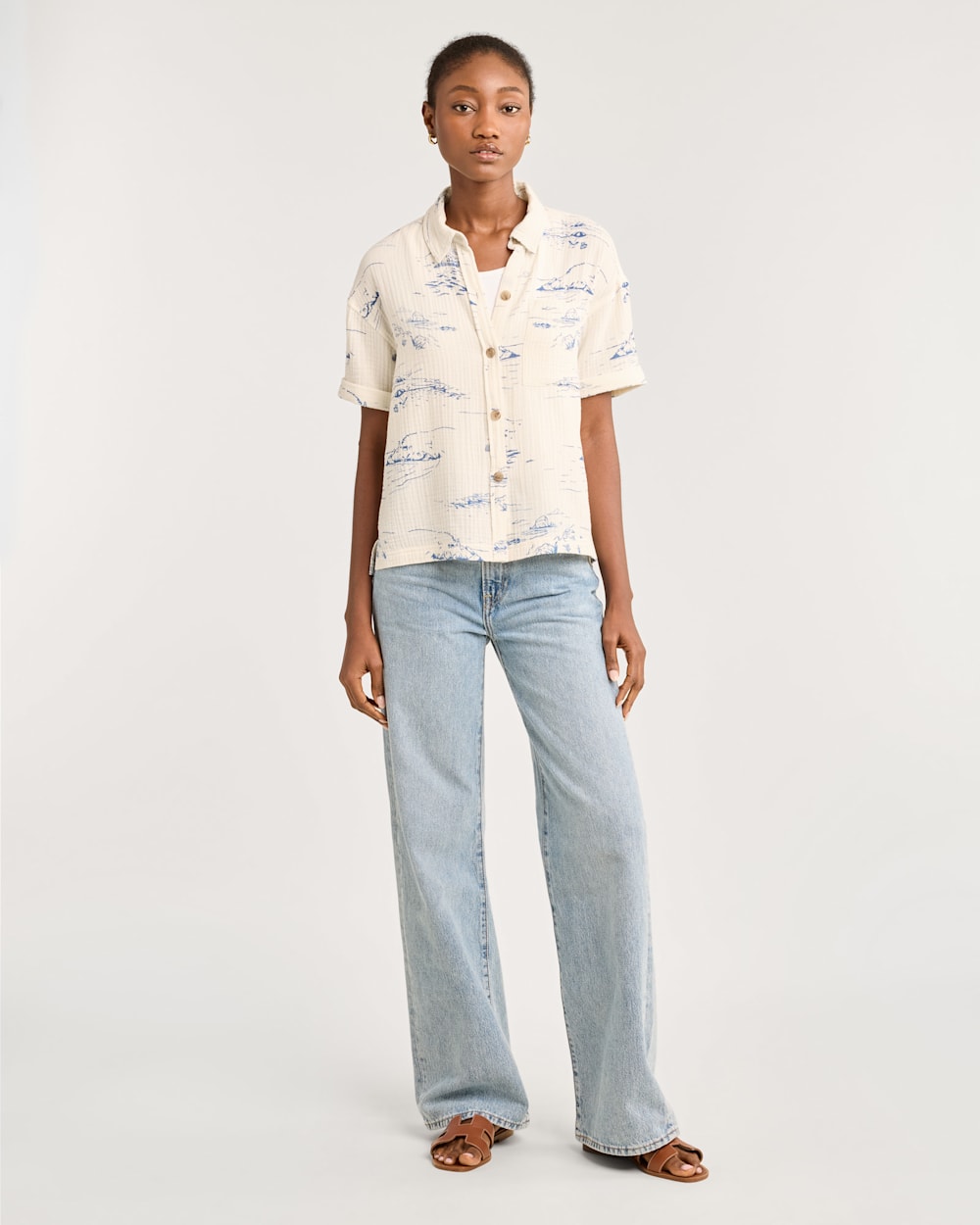Umgee Full Size Cotton Gauze Mineral Wash Button Down Shirt Plus Size