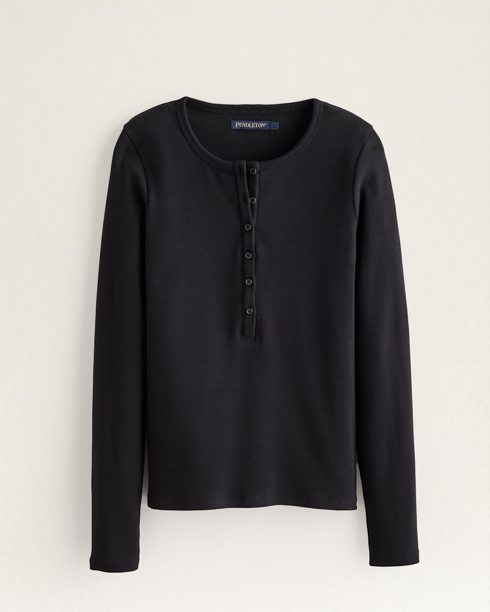Ribbed Pima Cotton Elbow-Sleeve Henley in Off White main image 1