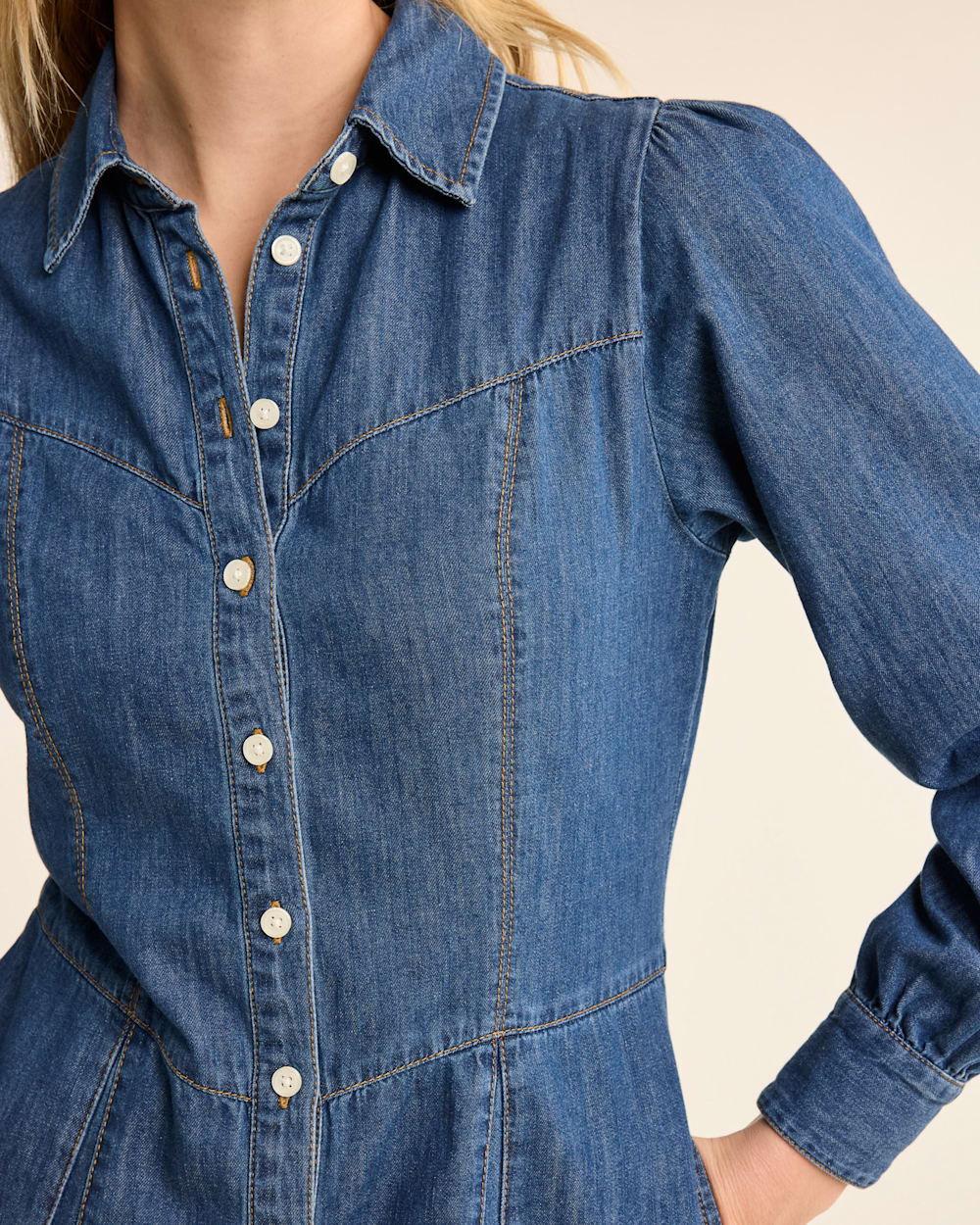 Sandstone Chambray Bow Front Dress