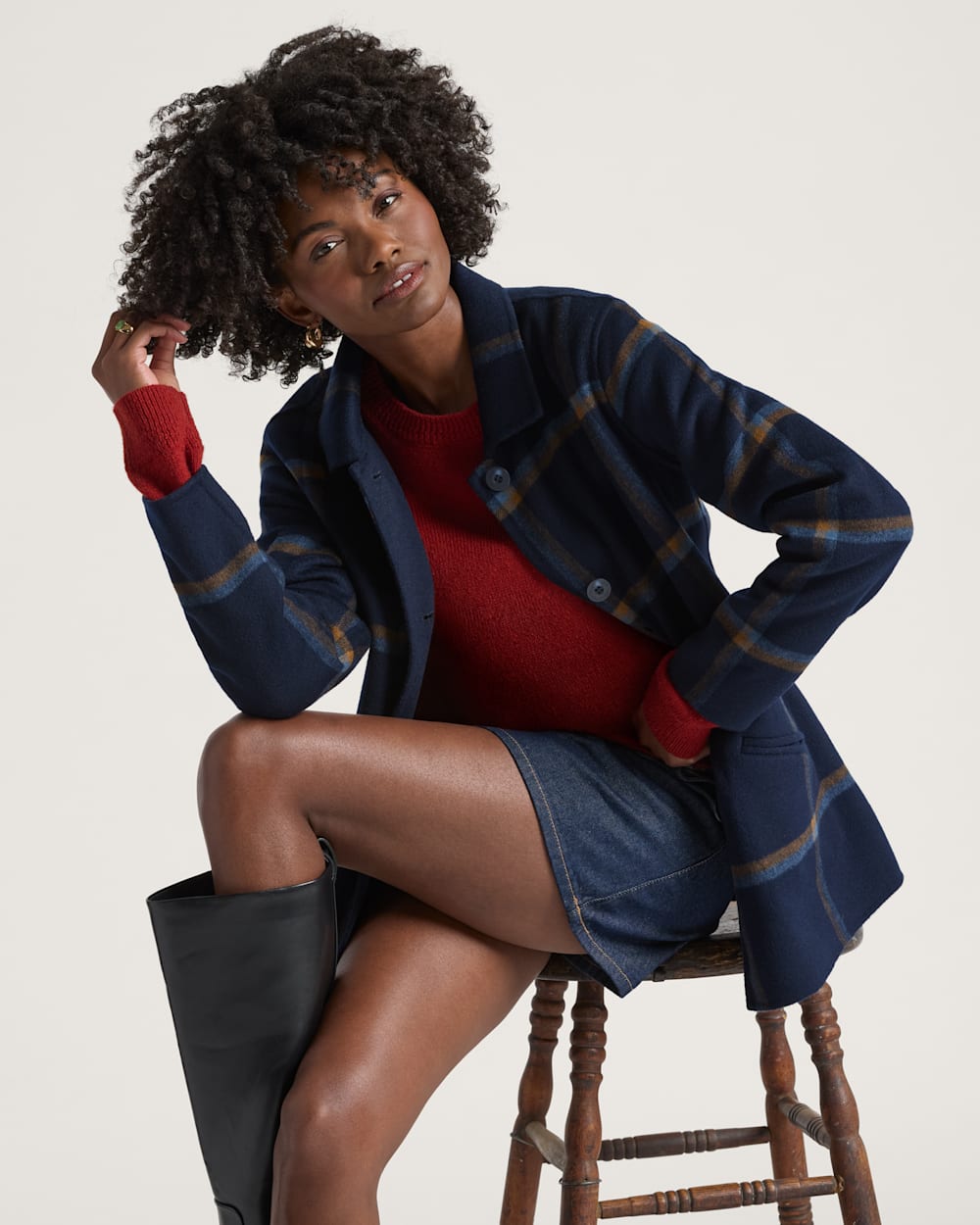 Shop Women's Navy Plaid Reversible Wool Jacket in Coats & Outerwear ...