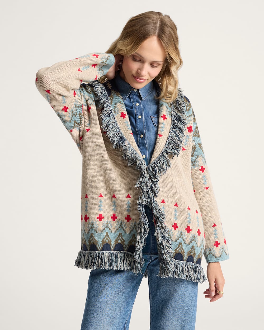 Navy Abstract Fringe Cardigan