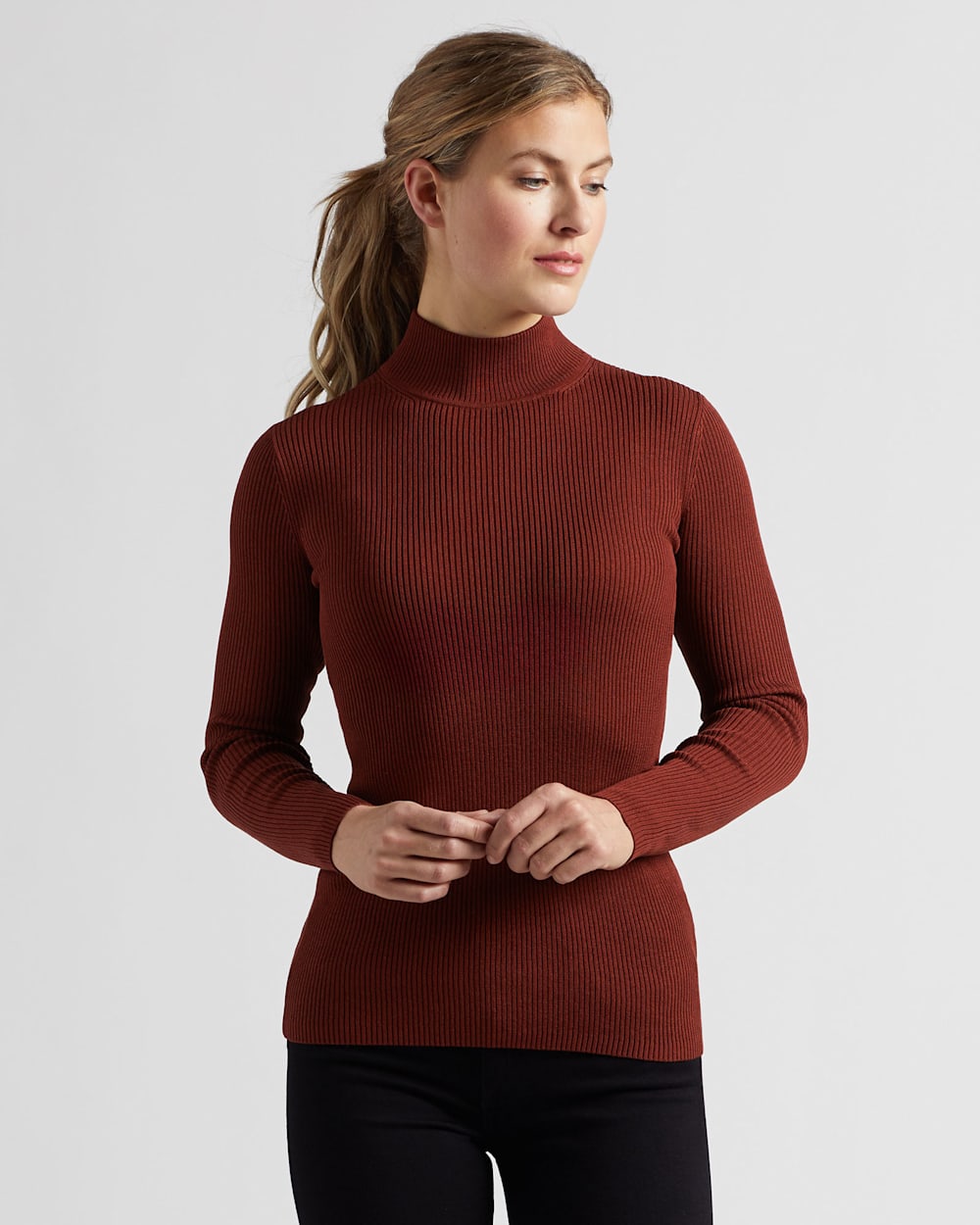 Modal Scuba Ribbed Mock Neck Pullover in Regency Green