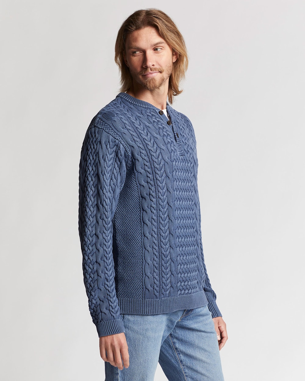 Cable Dolman Henley Sweater
