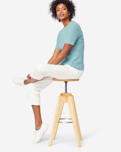 WOMEN'S SHORT-SLEEVE MERINO RIB PULLOVER IN DUSTY AQUA HEATHER image number 1