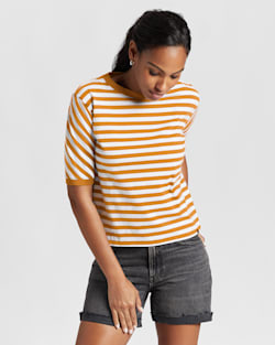 WOMEN'S ROGUE DESCHUTES STRIPE TEE IN ANTIQUE WHITE/GINGER image number 1