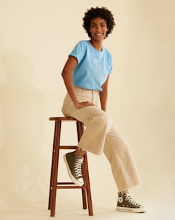 ALTERNATE VIEW OF WOMEN'S DESCHUTES EMBROIDERED TEE IN SKY BLUE image number 4