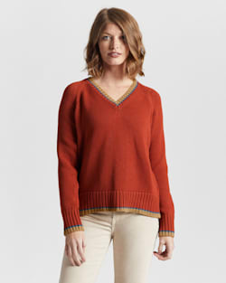 WOMEN'S TIPPED COTTON SWEATER IN PERSIMMON RED image number 1
