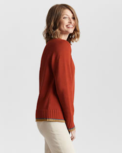 ALTERNATE VIEW OF WOMEN'S TIPPED COTTON SWEATER IN PERSIMMON RED image number 2