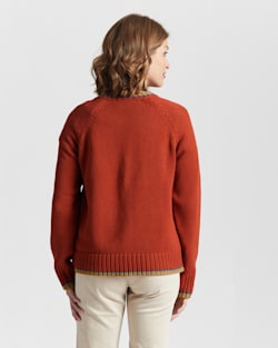 ALTERNATE VIEW OF WOMEN'S TIPPED COTTON SWEATER IN PERSIMMON RED image number 3