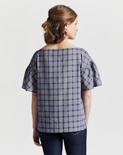 ALTERNATE VIEW OF WOMEN'S AIRY SHORT-SLEEVE BOATNECK TOP IN NAVY/WHITE PLAID image number 3