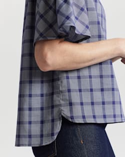 ALTERNATE VIEW OF WOMEN'S AIRY SHORT-SLEEVE BOATNECK TOP IN NAVY/WHITE PLAID image number 4