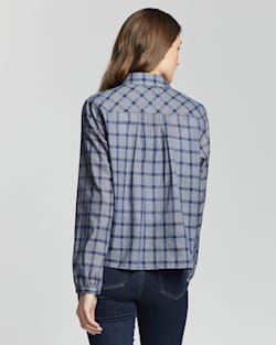 ALTERNATE VIEW OF WOMEN'S AIRY COTTON SHIRT IN NAVY/WHITE PLAID image number 3