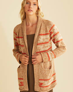 WOMEN'S ROCK POINT COTTON CARDIGAN IN BROWN/CREAM MULTI image number 1